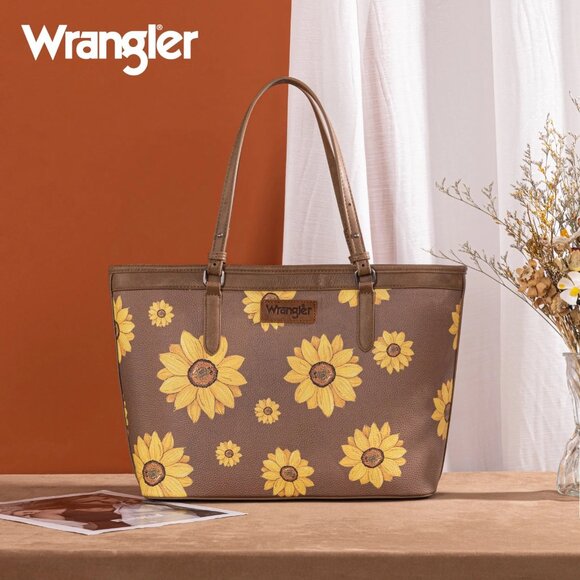 Wrangler Sunflower Print Tote Bag Khaki - Picture 1 of 4